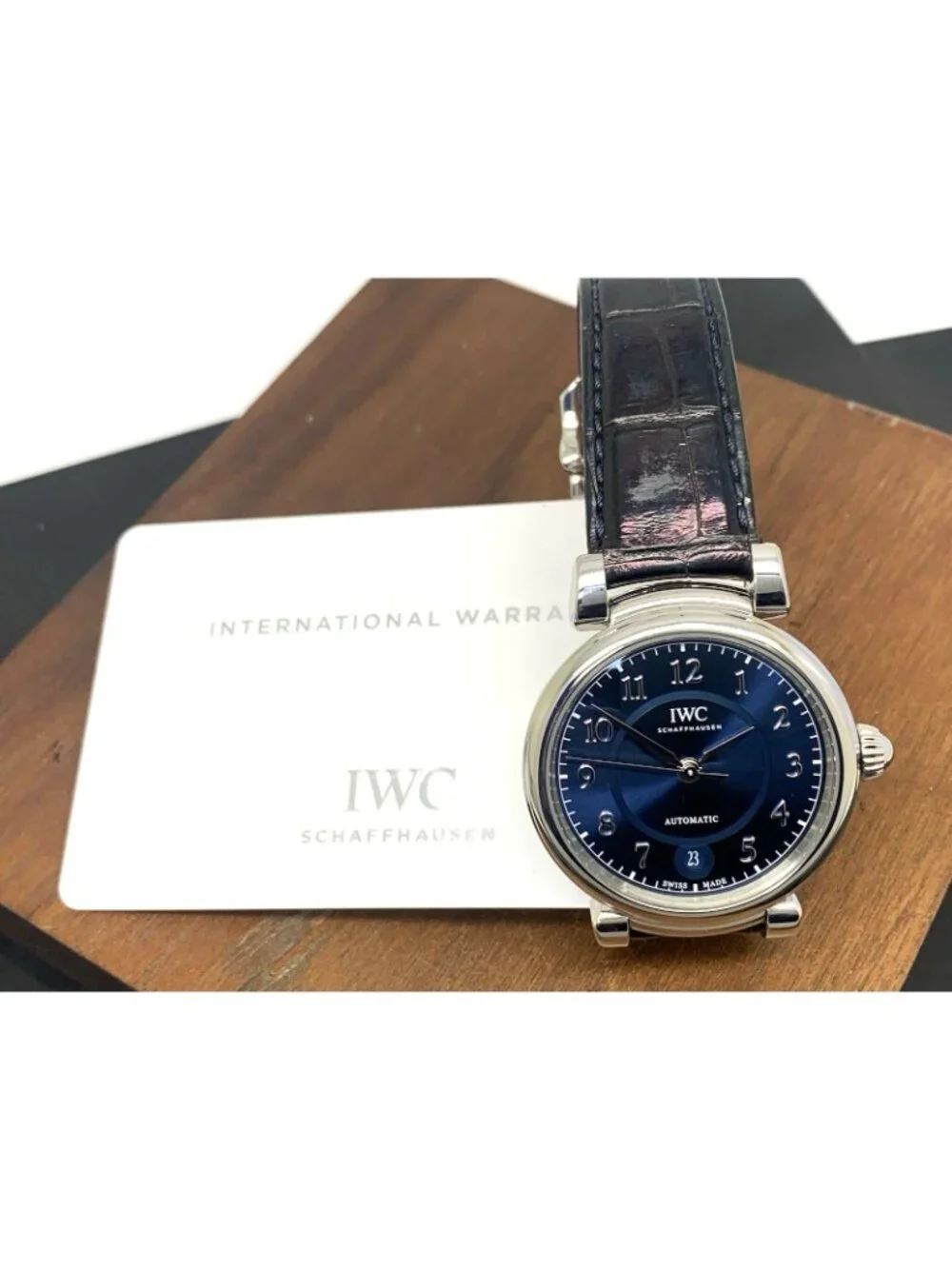 IWC Men's Watch Swiss Automatic IW4583212 Da Vinci Blue Dial Leather Strap 36mm